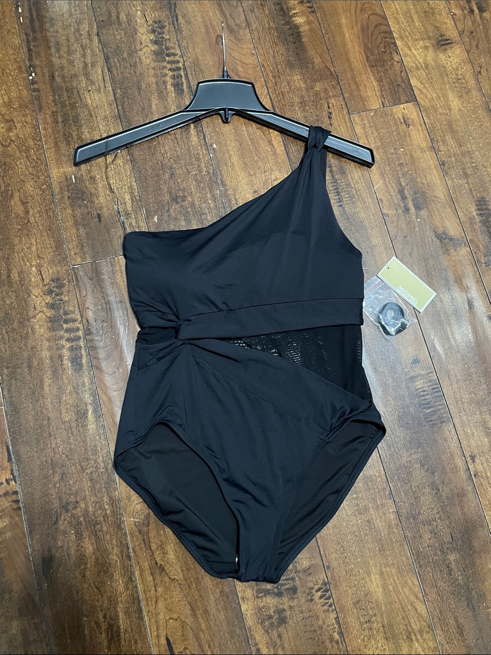 Michael Kors One-Shoulder Mesh Swimsuit Black Size 14 NWT - Picture 12 of 16
